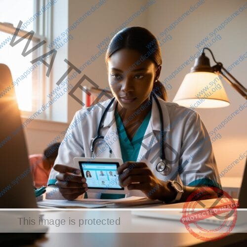medical student studying with digital medical flashcards afroamerican medical student with digital flashcard