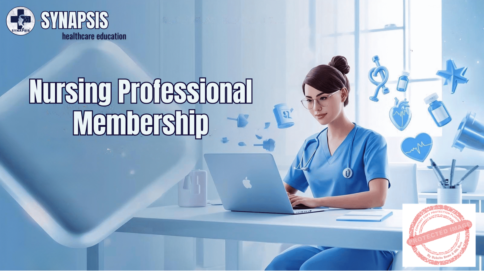Nurse working on computer with Synapsis Nursing Professional membership